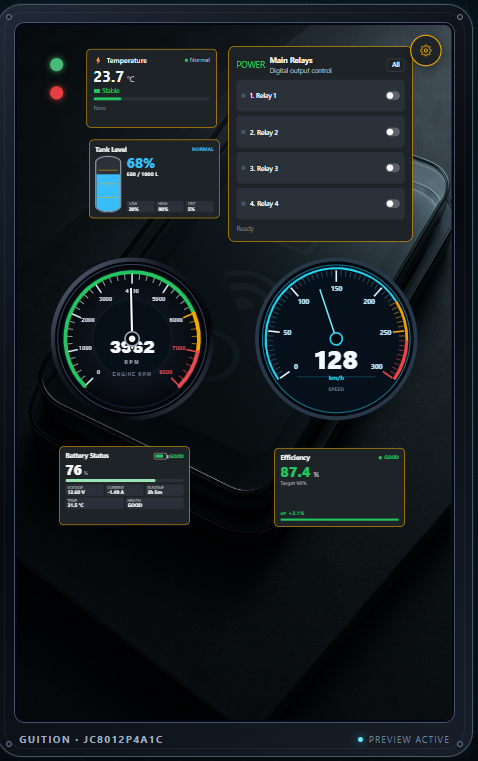 Premium Speedometer and RPM Gauge running on a Guition JC8012P4A1C ESP32-P4 10.1-inch portrait display.